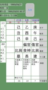 趣里四柱推命命式画像