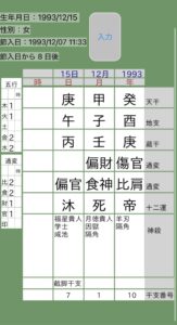新木優子四柱推命命式画像