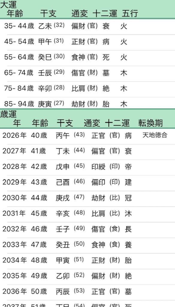 四柱推命大運画像
