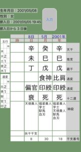 影山優佳四柱推命命式画像