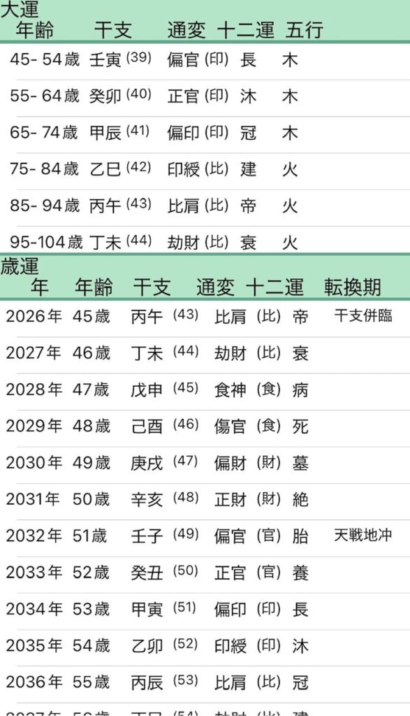 MEGUMI四柱推命大運画像