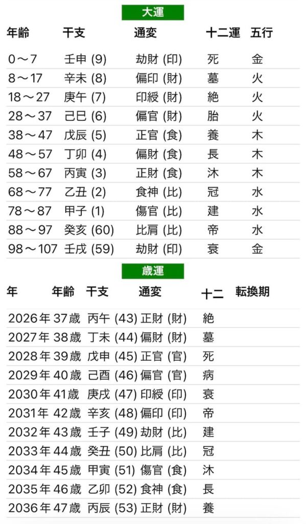 桐山照史四柱推命大運画像